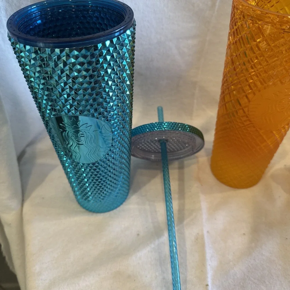 2‎ Starbucks Venti Tumbler Jeweled Summer Mango Ombre & Metallic Turquoise NEW